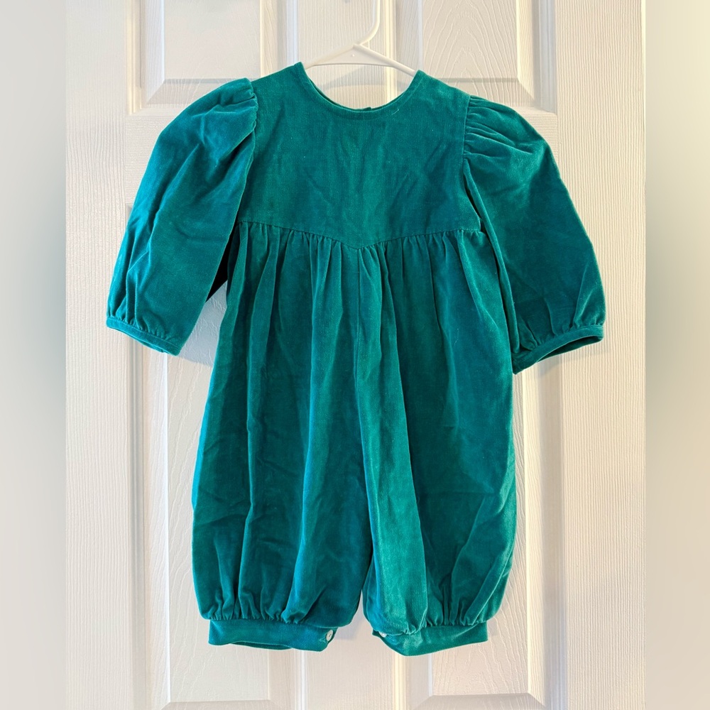 Eloise Vintage Teal Velvet Romper Size 3t